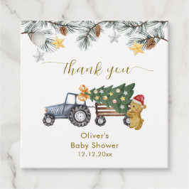 Rustic Winter X'mas Tree Tractor Bear Baby Shower  Geschenkanhänger