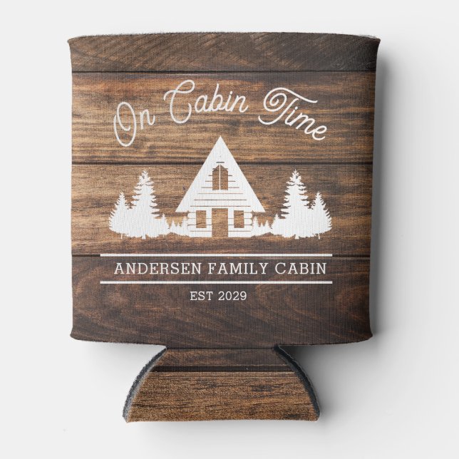 Rustic Wohn Cabin Lodge Personalisiert Dosenkühler (Vorderseite)