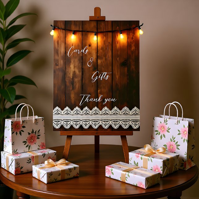 Rustic Wood and Lace Cards & Gifts  Pedestal Sign Sockelschild (Von Creator hochgeladen)