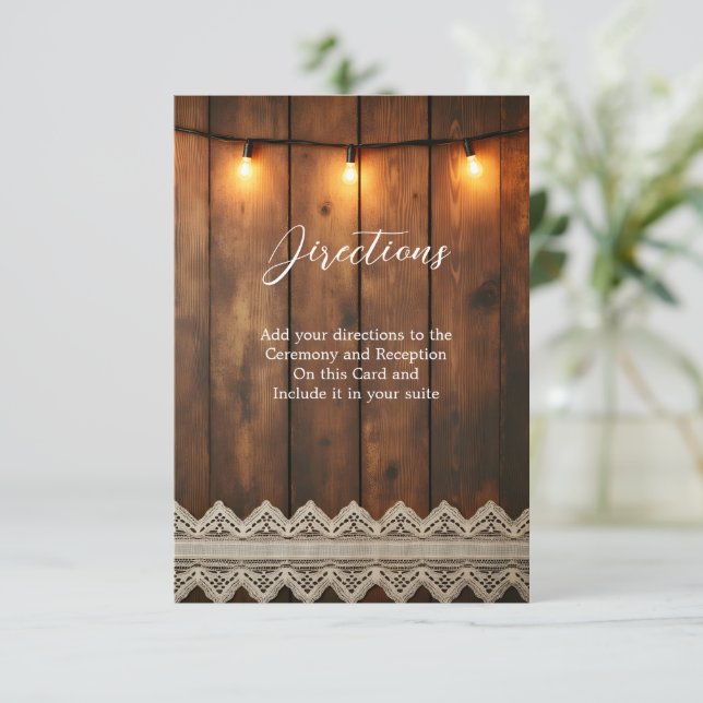 Rustic Wood and Lace  Directions Enclosure Card Dankeskarte (Stehend Vorderseite)