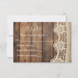 Rustic Wood and Lace RSVP Card Karte