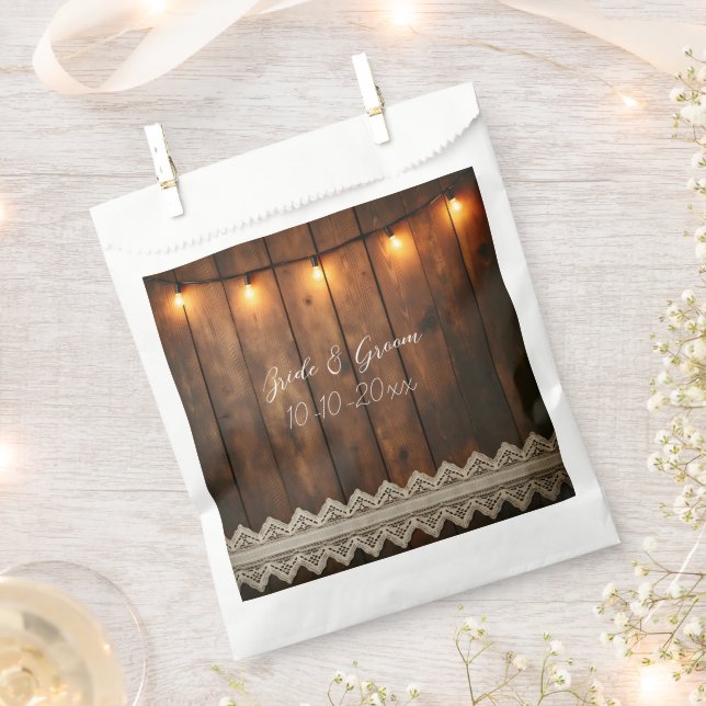 Rustic Wood and Lace Wedding Geschenktütchen (Ausgeschnitten)