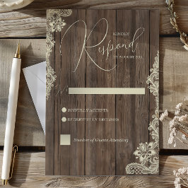 Rustic Wood and Lace Wedding Response Card RSVP Karte