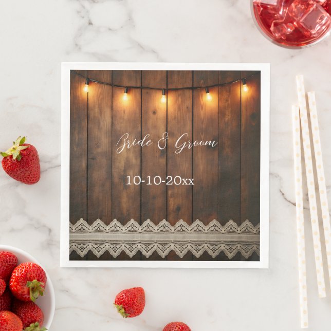 Rustic Wood and Lace Wedding Serviette (Beispiel)