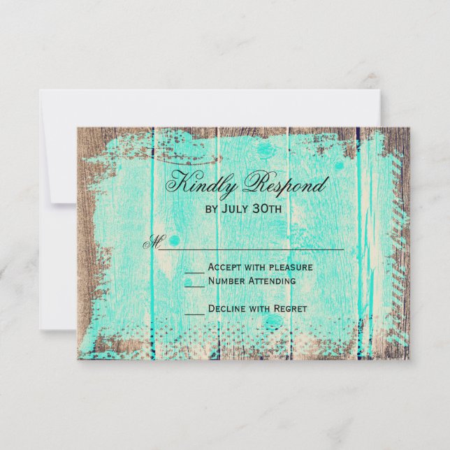 Rustic Wood Aqua Country Wedding RSVP Cards (Vorderseite)