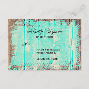 Rustic Wood Aqua Country Wedding RSVP Cards Karte