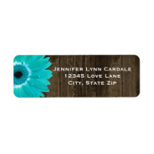 Rustic Wood Aquamarin Gerber Daisy Address Labels