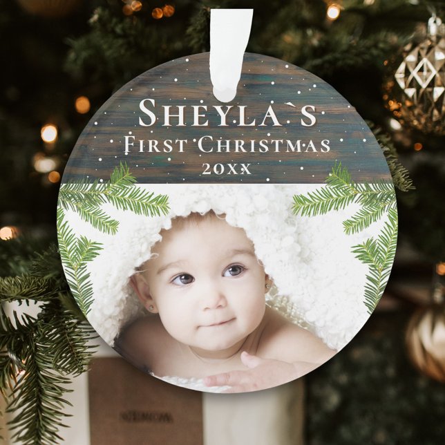 Rustic Wood Baby - Erstes Weihnachtsfest-Foto Ornament (Von Creator hochgeladen)
