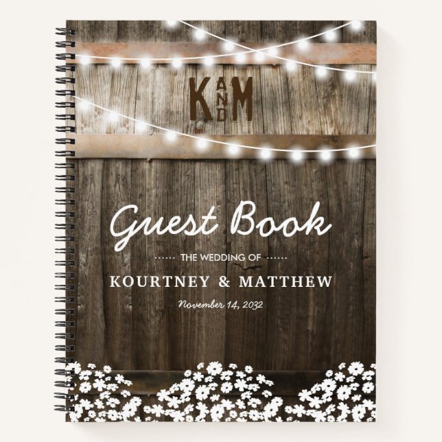 Rustic Wood Babys Breath Wedding Gästebuch Notizbuch (Vorderseite)