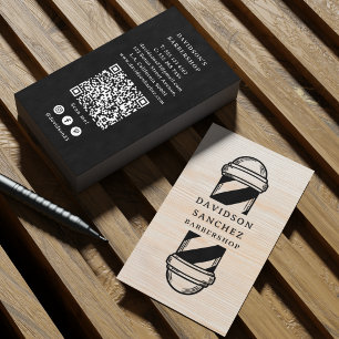 Rustic Wood Barbershop QR-Code & Soziale Medien  Visitenkarte