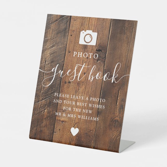 Rustic Wood Barn Foto Guest Book Sockelschild (Vorderseite)