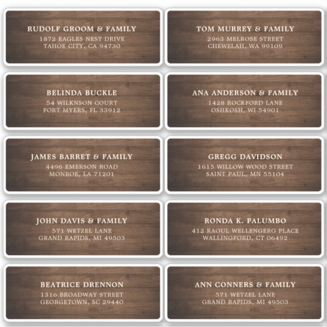 Rustic Wood Barn Wedding Guest Name Label (Vorderseite)