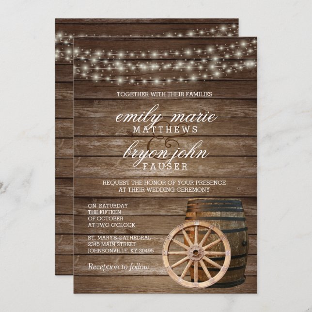 Rustic Wood Barrel Wedding Einladung (Vorne/Hinten)