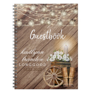 Rustic Wood Barrel & White Floral - Gästebuch Notizblock