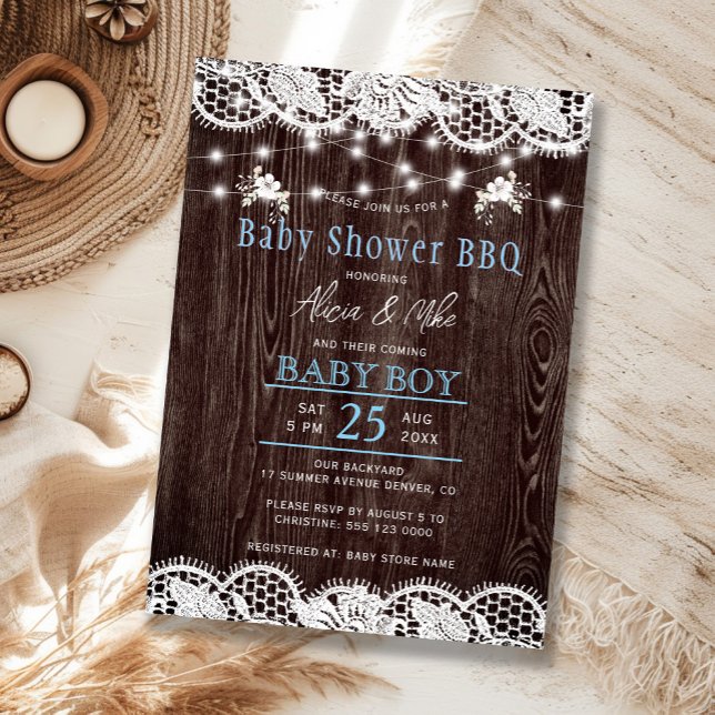 Rustic wood BBQ boy baby shower Einladung (Von Creator hochgeladen)