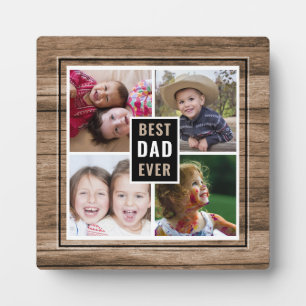 Rustic Wood Best Vater je 4 Familienfoto Collage Fotoplatte