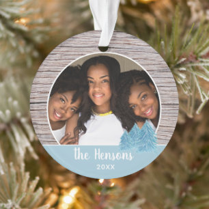 Rustic Wood Blue Christmas Tree Foto Ornament