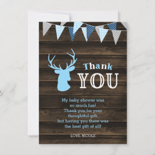 Rustic Wood Blue Deer Baby Dusche Dankeskarte