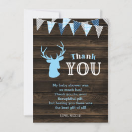 Rustic Wood Blue Deer Baby Dusche Dankeskarte