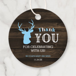 Rustic Wood Blue Deer Boy Baby Dusche Vielen Dank Geschenkanhänger