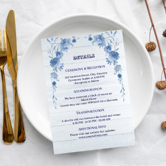 Rustic Wood  Blue Floral Elegant Wedding  Begleitkarte