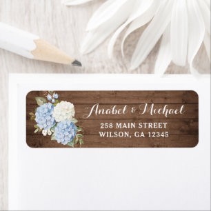 Rustic Wood Blue Hydrangea Rücksendeadresse