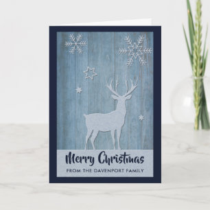 Rustic Wood Blue Rentier Country Weihnachten Karte
