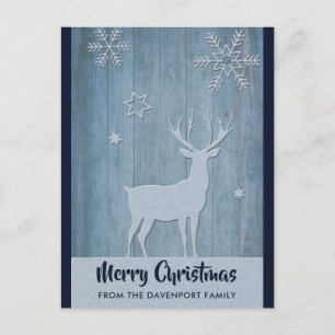 Rustic Wood Blue Rentier Country Weihnachten Postkarte