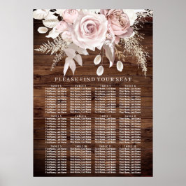 Rustic Wood Blush Floral Wedding Seating Chart Poster