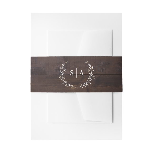 Rustic Wood Boho Floral Country Wedding Monogram Einladungsbanderole (Vorderseite Beispiel)