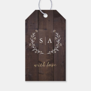 Rustic Wood Boho Floral Country Wedding Monogramm Geschenkanhänger