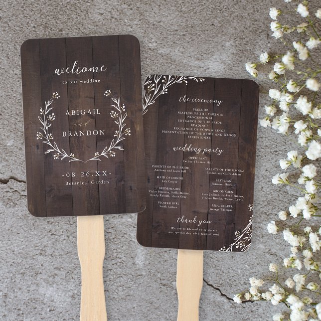 Rustic Wood Boho Floral Country Wedding Programm Fächer (Rustic Wood Boho Floral Country Wedding program Hand Fan)