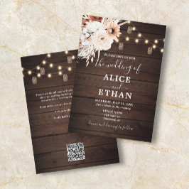 Rustic Wood Boho Floral Fall QR Code Hochzeit Einladung