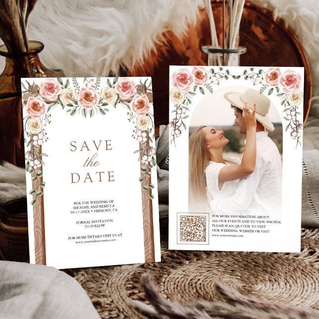 Rustic Wood Boho Floral Foto Canopy Hochzeit Save The Date (Von Creator hochgeladen)