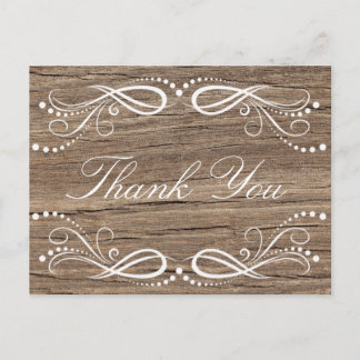 Rustic Wood Brown White Floral Vintag Danke Postkarte