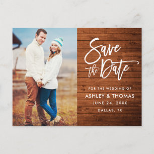 Rustic Wood Brush Script-Foto Save the Date Postkarte