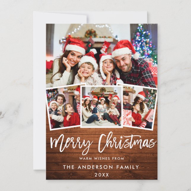 Rustic Wood Brush Script Star 4 Foto Weihnachten (Vorderseite)