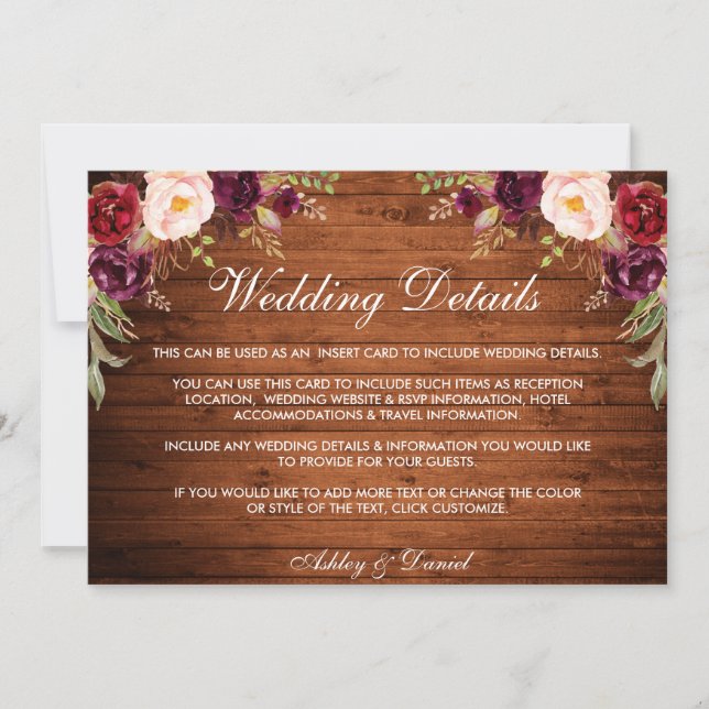 Rustic Wood Burgund Blumenzettel Save The Date (Vorderseite)