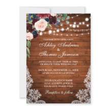 Rustic Wood Burgundy Blue Floral Wedite