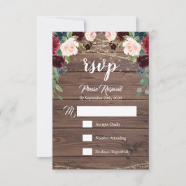 Rustic Wood Burgundy Blume RSVP-Karte RSVP Karte