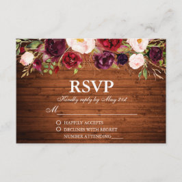 Rustic Wood Burgundy Floral Wedding RSVP