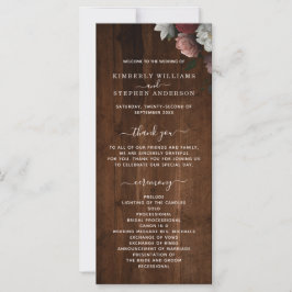 Rustic Wood Burgundy Pink Floral Wedding Programm