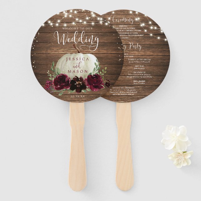 Rustic Wood Burgundy Pumpkin Fan Programm Fächer (Vorne und Hinten)