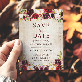 Rustic Wood Burgundy Red Floral Wedding Save The Date