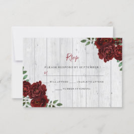 Rustic Wood Burgundy Rose Romantic Wedding RSVP Karte
