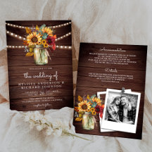 Rustic Wood Burgundy Sonnenblumen Mason Jar Weddin
