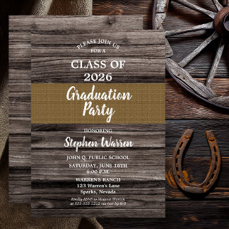 Rustic Wood Burlap Non Photo Graduation Party  Einladung