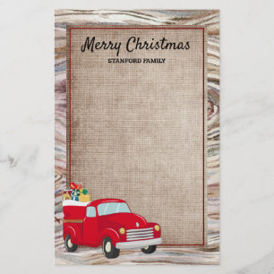 Rustic Wood Burlap Red Truck Weihnachtsgeschenke Briefpapier