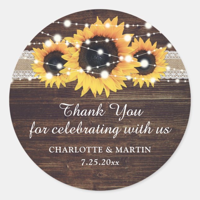 Rustic Wood Burlap Sonnenblume Danke Stickers (Vorderseite)