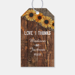 Rustic Wood Burlap Sonnenblume Hochzeit Liebe & Da Geschenkanhänger